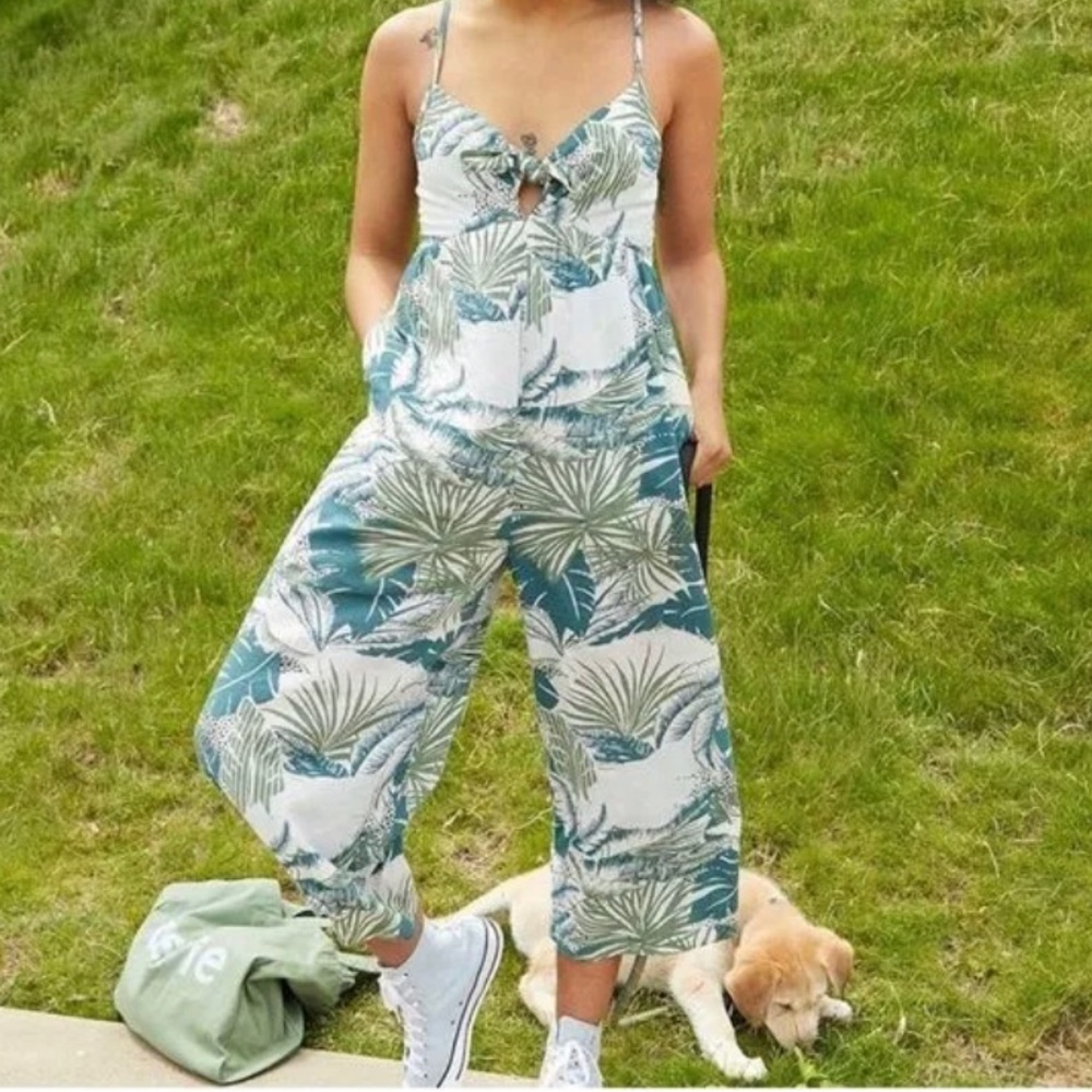 American Eagle smocked front tie jumpsuit